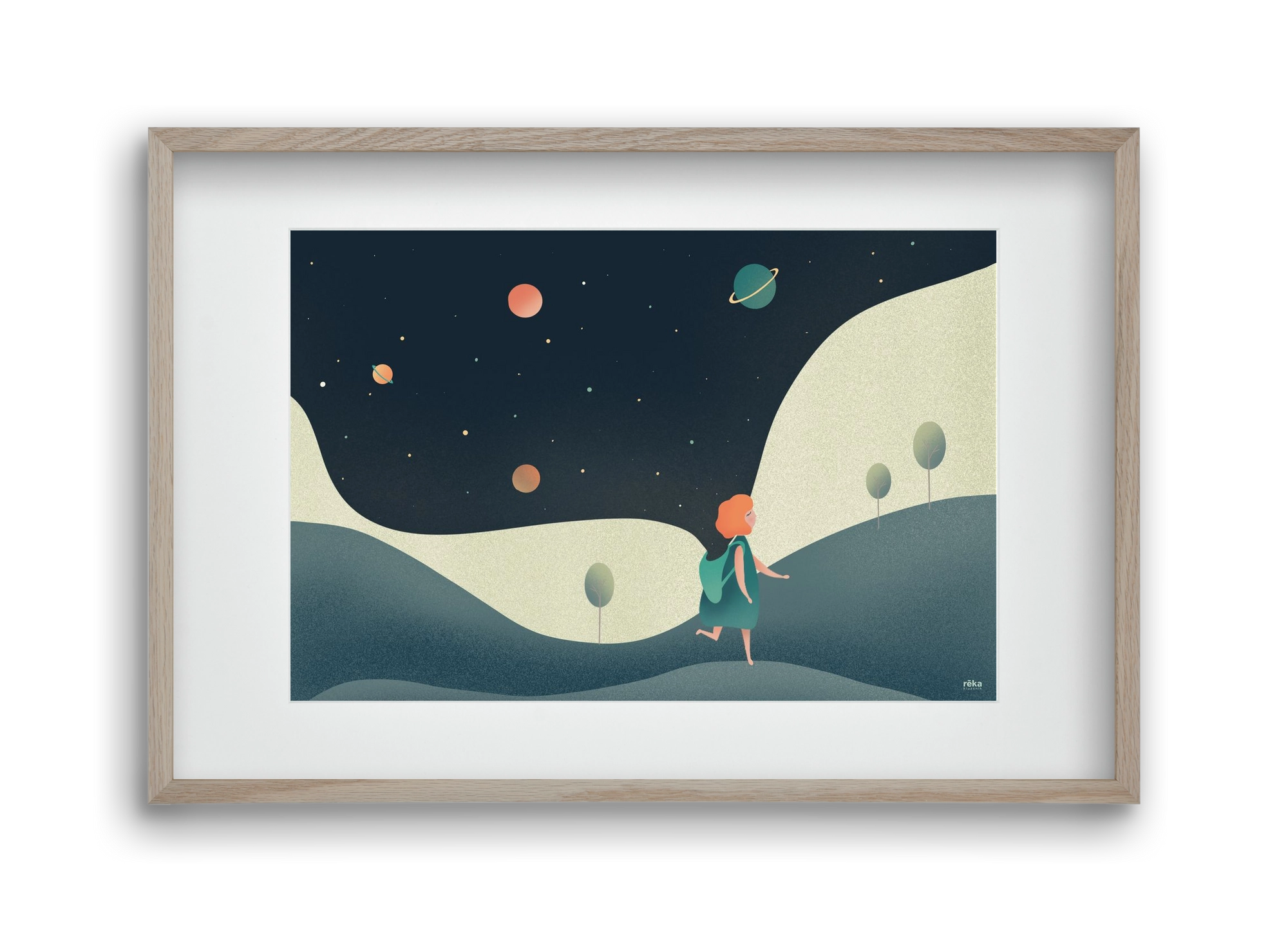 backpack universe, 45x30 cm (30x20 cm), Tölgy keret, paszpartuval