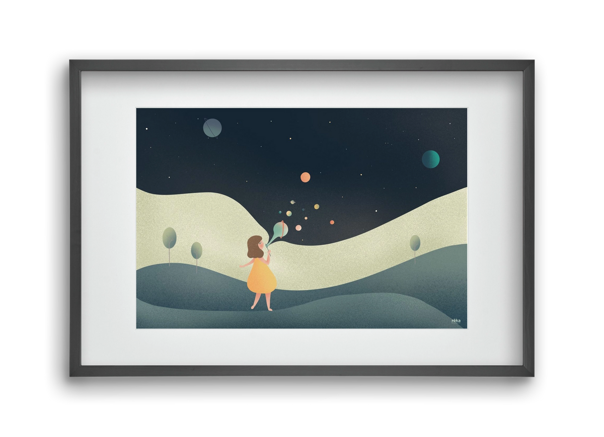 universe bubble, 45x30 cm (30x20 cm), Fekete keret, paszpartuval