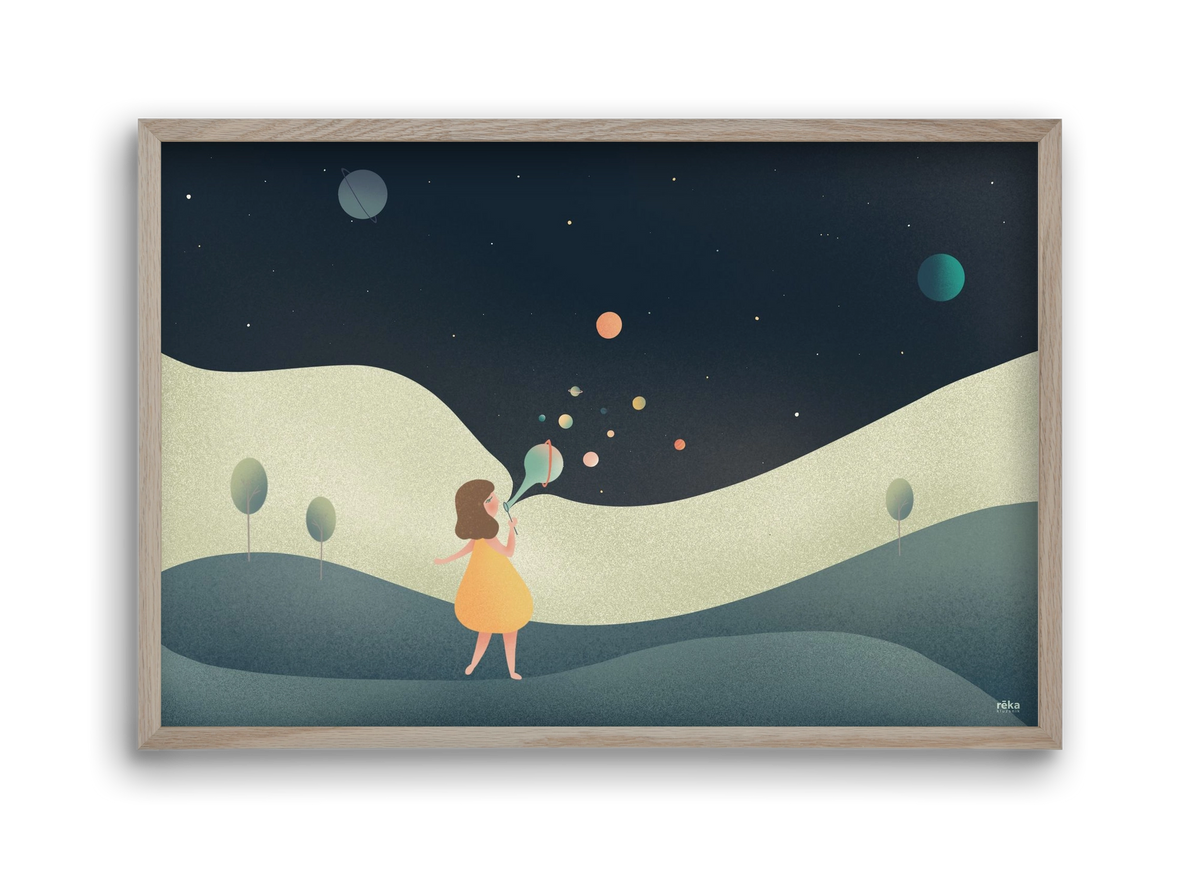 universe bubble, 45x30 cm (45x30 cm), Tölgy keret