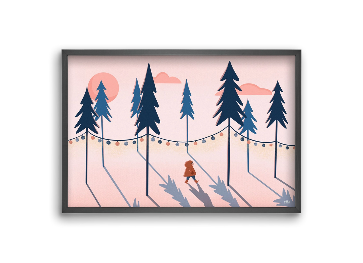 téli séta, 30x20 cm (30x20 cm), Fekete keret