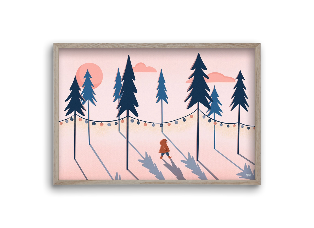 téli séta, 30x20 cm (30x20 cm), Tölgy keret