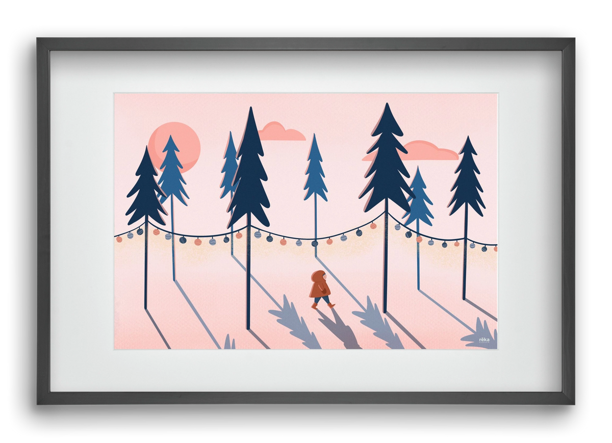 téli séta, 60x40 cm (45x30 cm), Fekete keret, paszpartuval