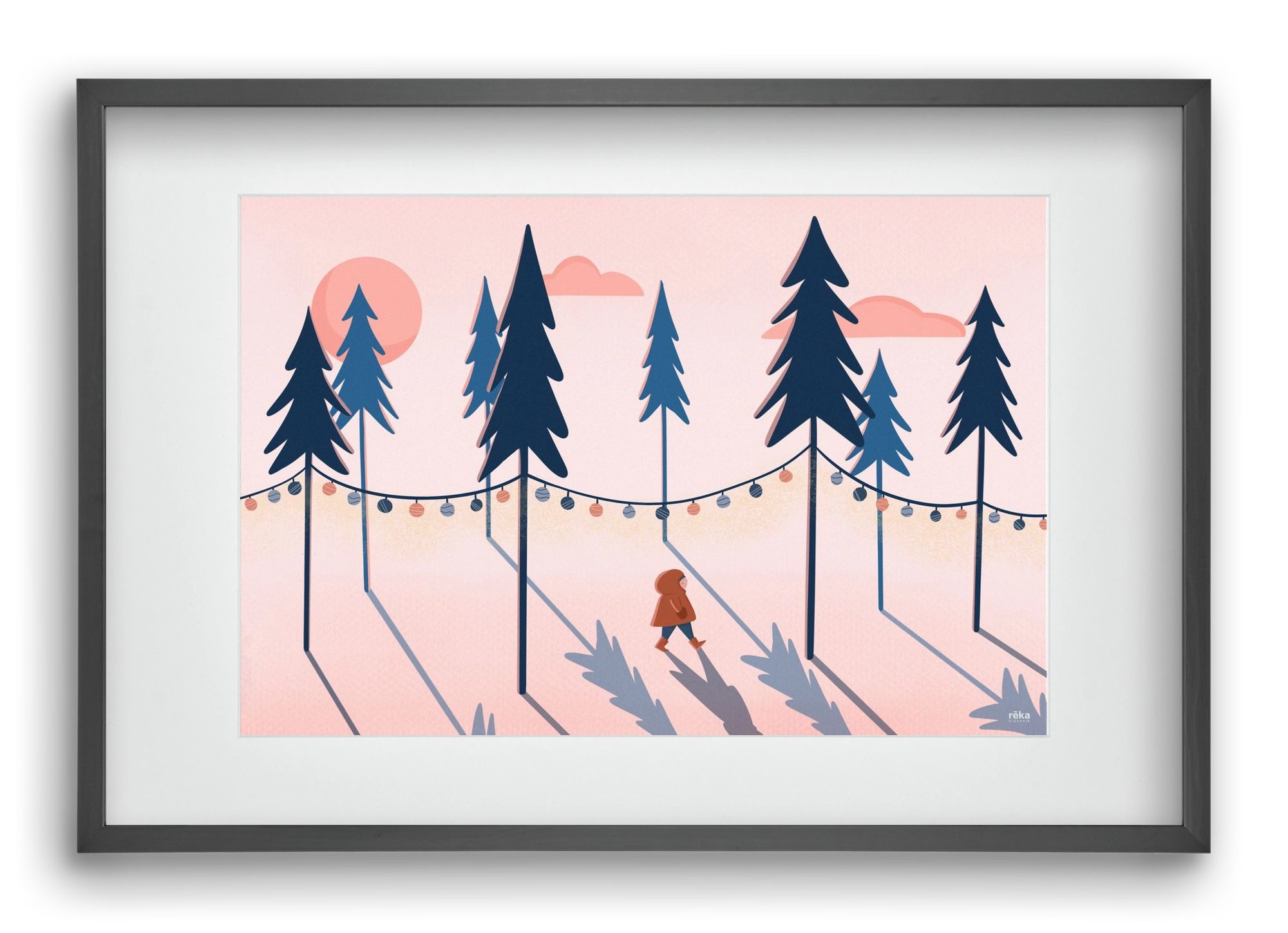 téli séta, 60x40 cm (45x30 cm), Fekete keret, paszpartuval