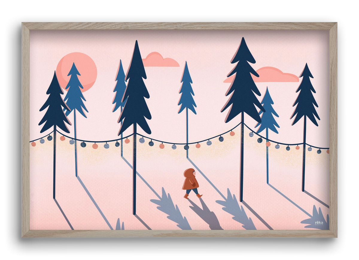 téli séta, 60x40 cm (60x40 cm), Tölgy keret