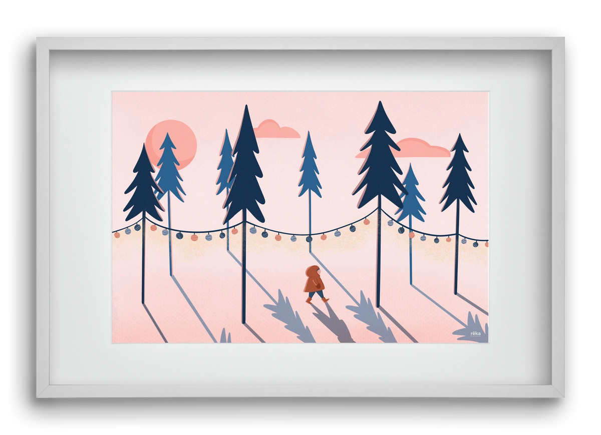 téli séta, 60x40 cm (45x30 cm), Fehér keret, paszpartuval