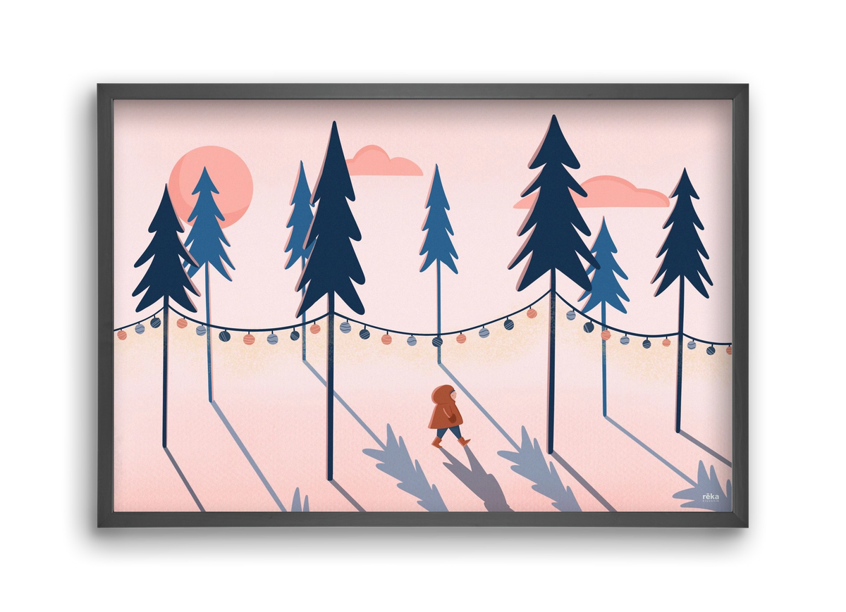 téli séta, 45x30 cm (45x30 cm), Fekete keret