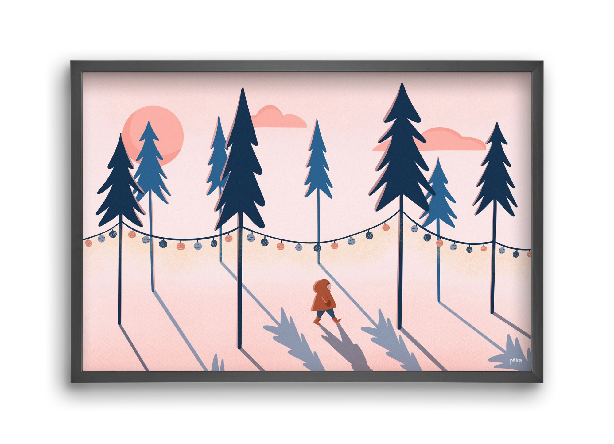 téli séta, 45x30 cm (45x30 cm), Fekete keret