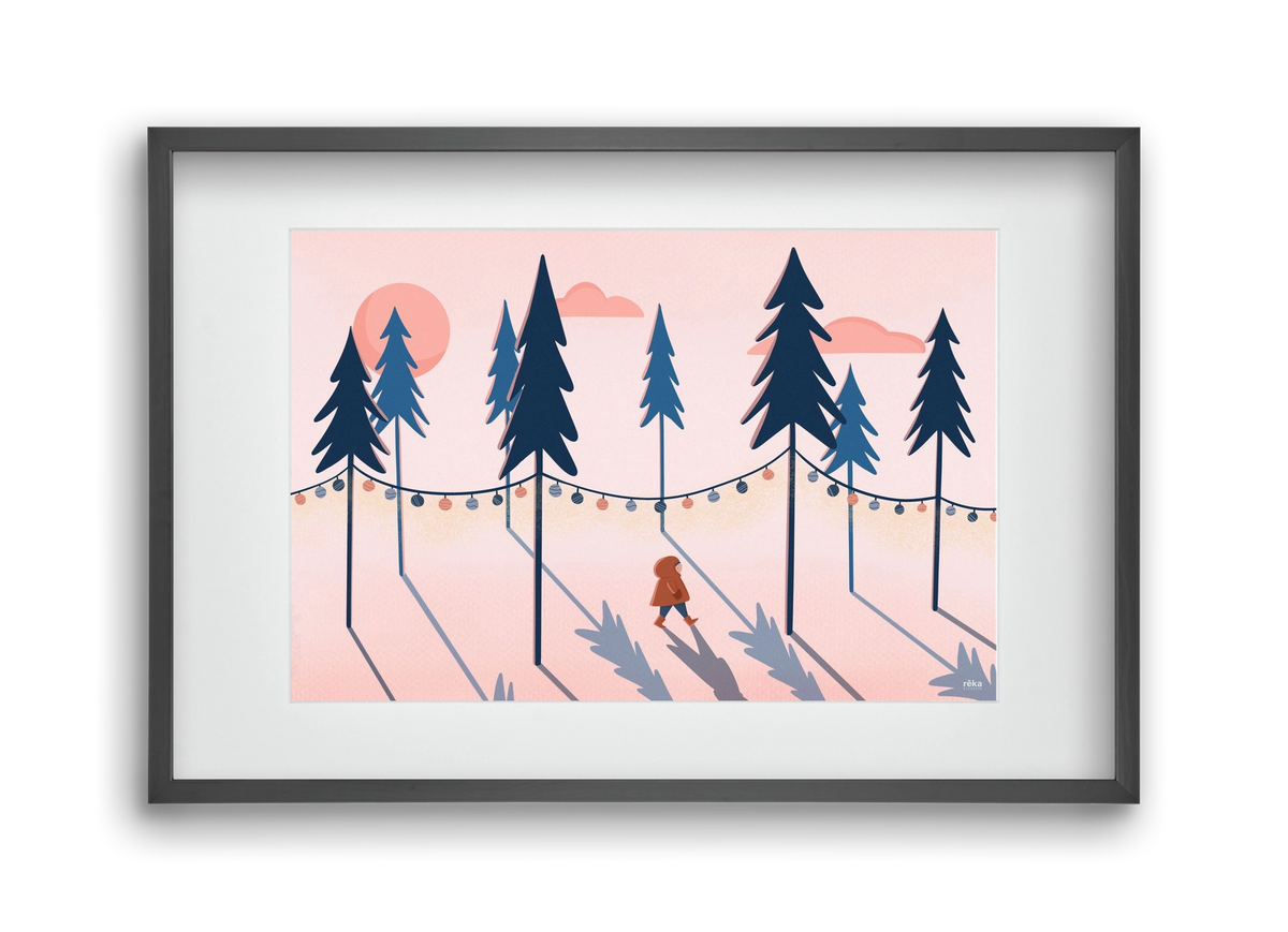 téli séta, 45x30 cm (30x20 cm), Fekete keret, paszpartuval