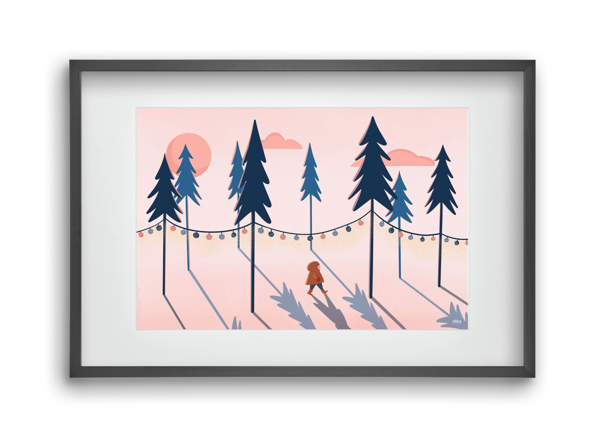 téli séta, 45x30 cm (30x20 cm), Fekete keret, paszpartuval