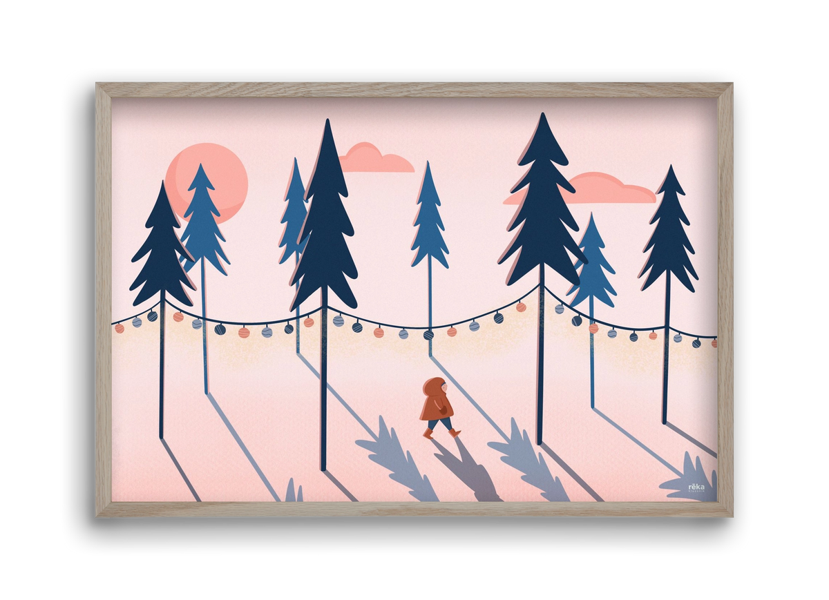 téli séta, 45x30 cm (45x30 cm), Tölgy keret