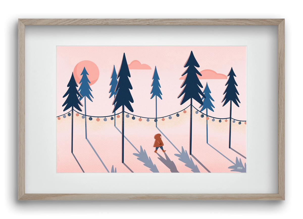 téli séta, 60x40 cm (45x30 cm), Tölgy keret, paszpartuval