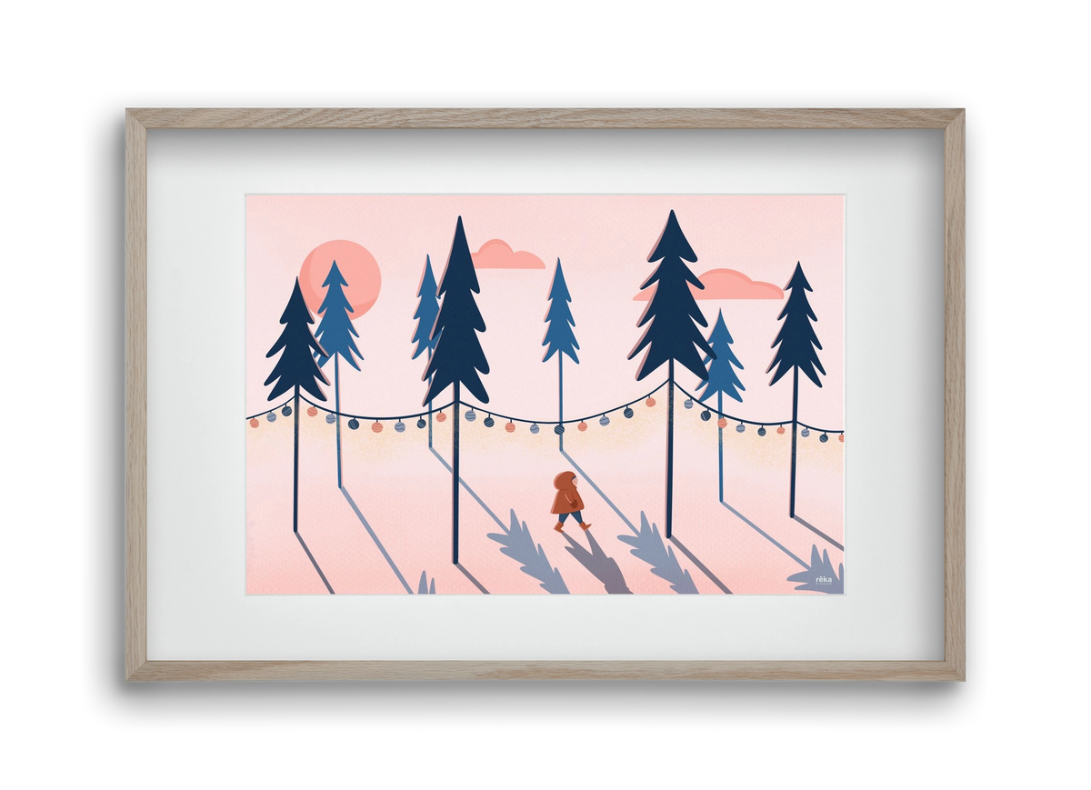 téli séta, 45x30 cm (30x20 cm), Tölgy keret, paszpartuval
