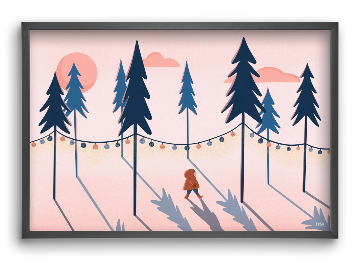 téli séta, 60x40 cm (60x40 cm), Fekete keret