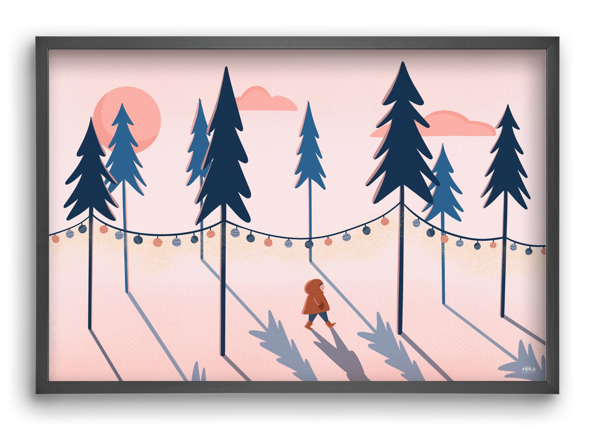 téli séta, 60x40 cm (60x40 cm), Fekete keret