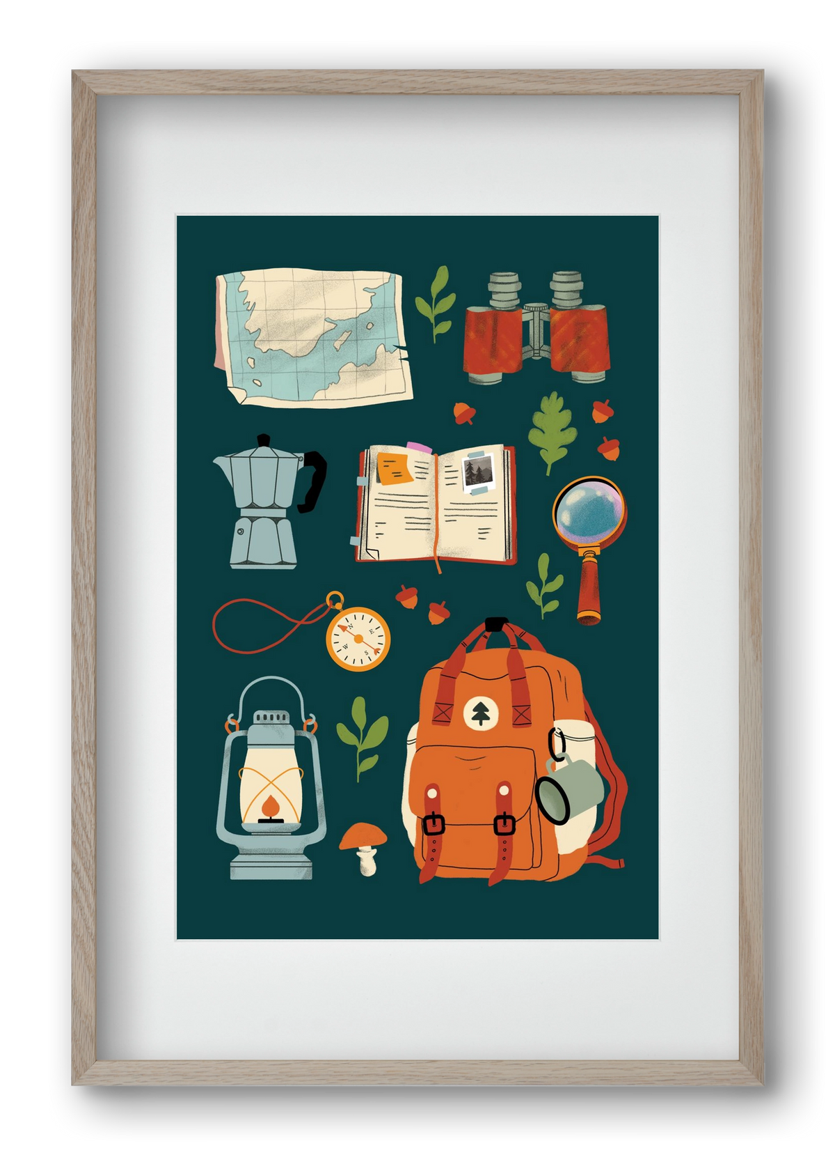 Explorer Set, 40x60 cm (30x45 cm), Tölgy keret, paszpartuval