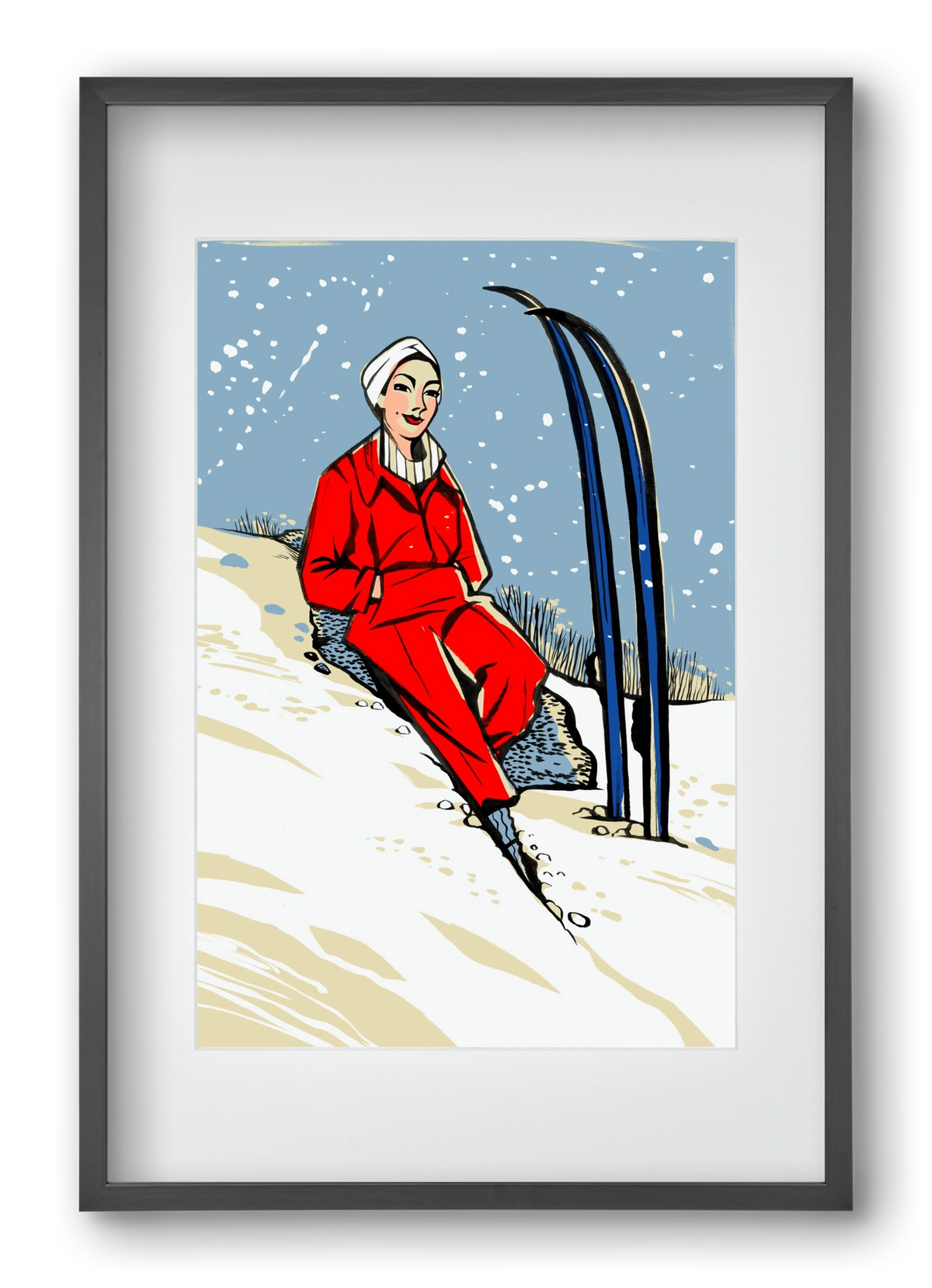 Síelés, 40x60 cm (30x45 cm), Fekete keret, paszpartuval