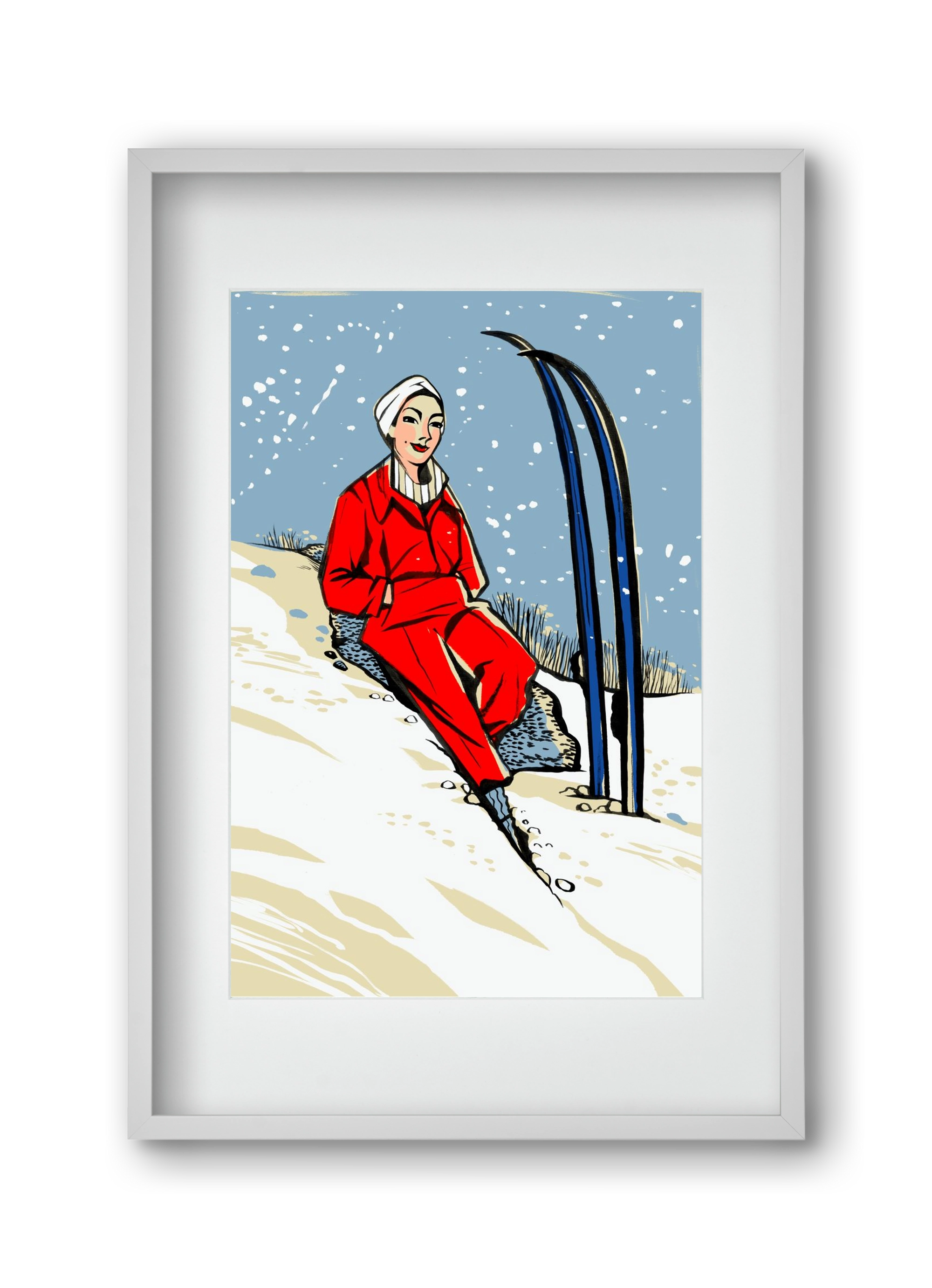 Síelés, 30x45 cm (20x30 cm), Fehér keret, paszpartuval