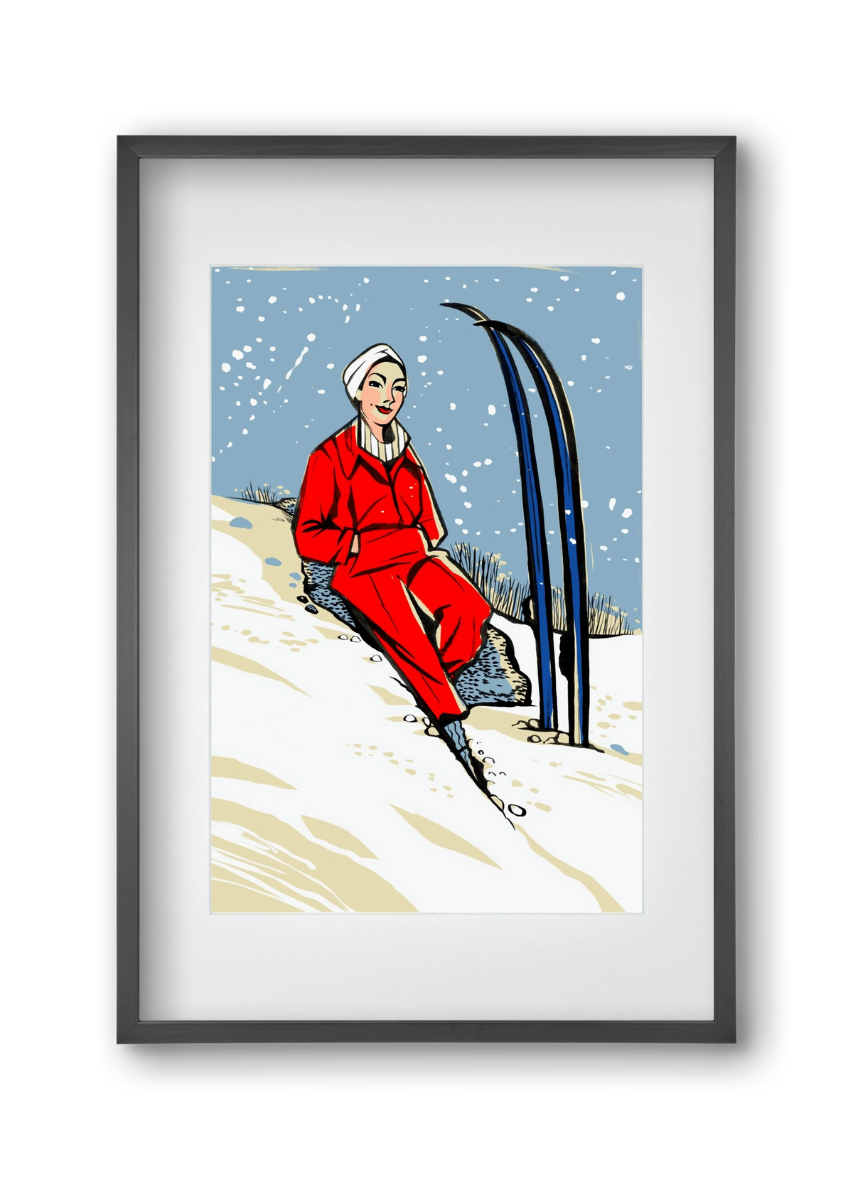 Síelés, 30x45 cm (20x30 cm), Fekete keret, paszpartuval