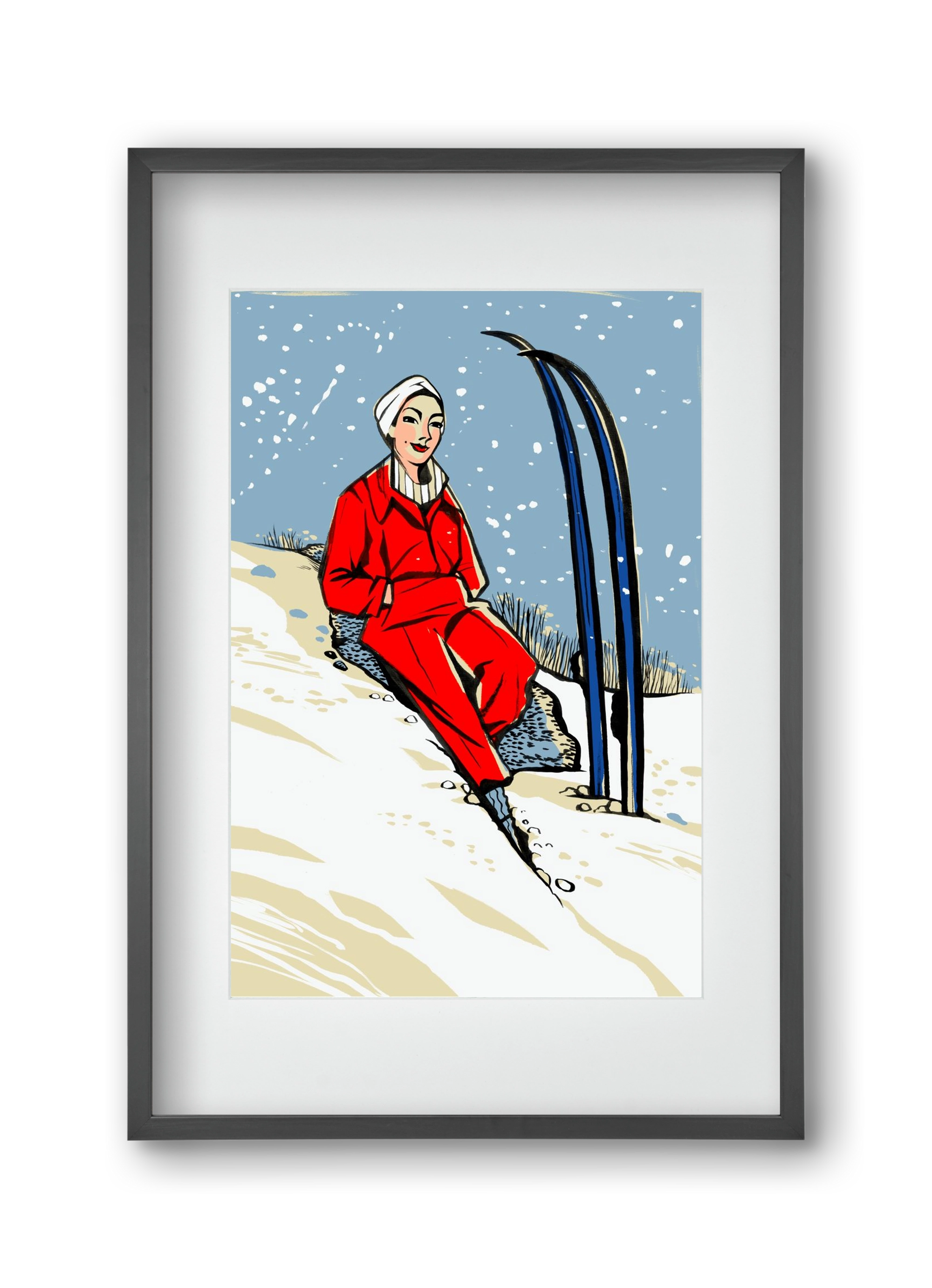 Síelés, 30x45 cm (20x30 cm), Fekete keret, paszpartuval