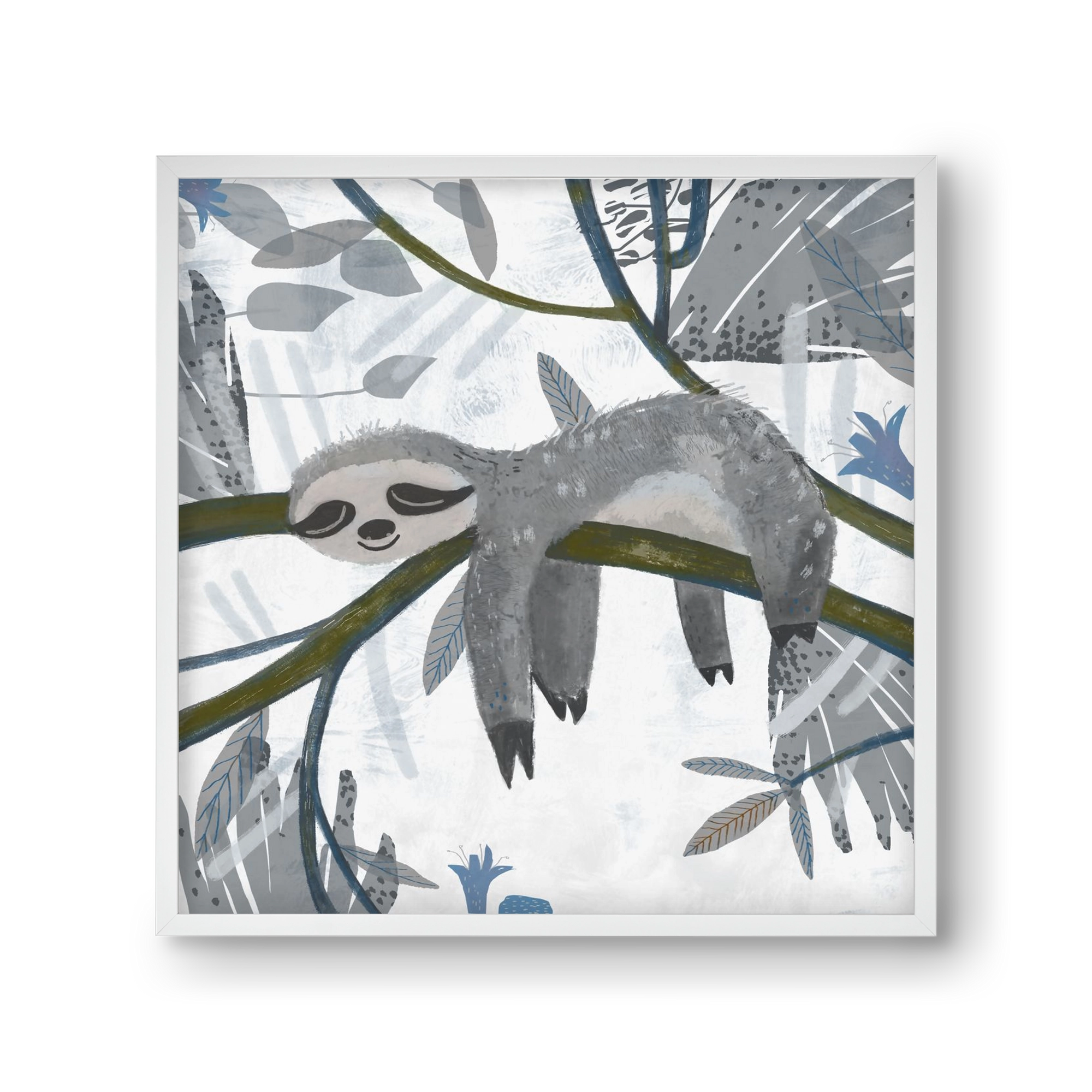 Lajhár, 30x30 cm (30x30 cm), Fehér keret