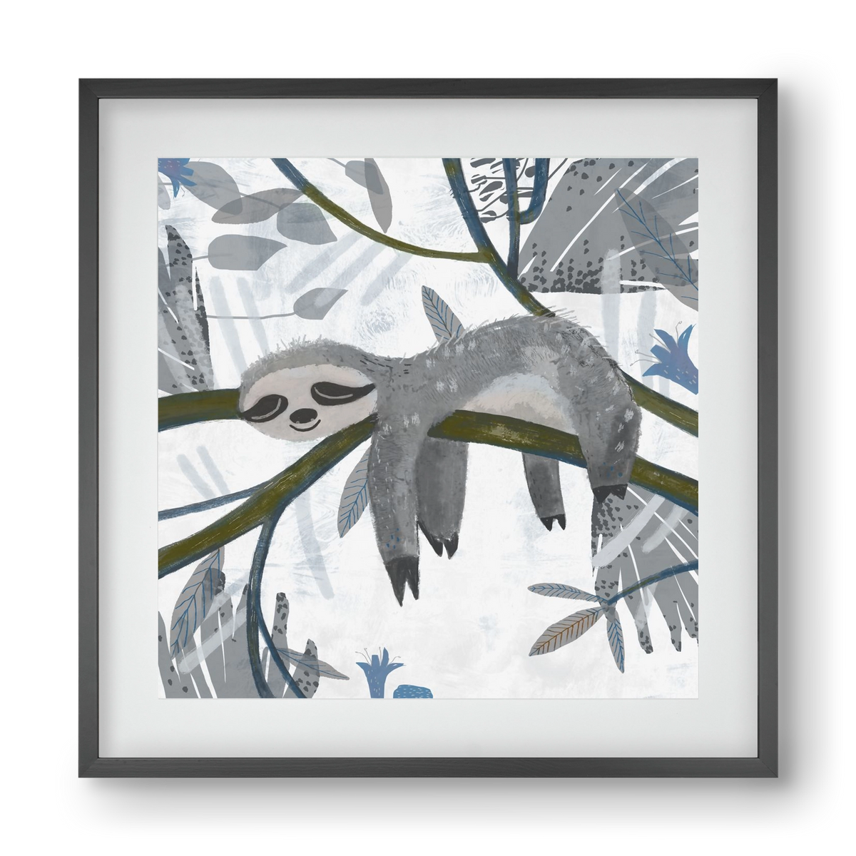 Lajhár, 40x40 cm (30x30 cm), Fekete keret, paszpartuval