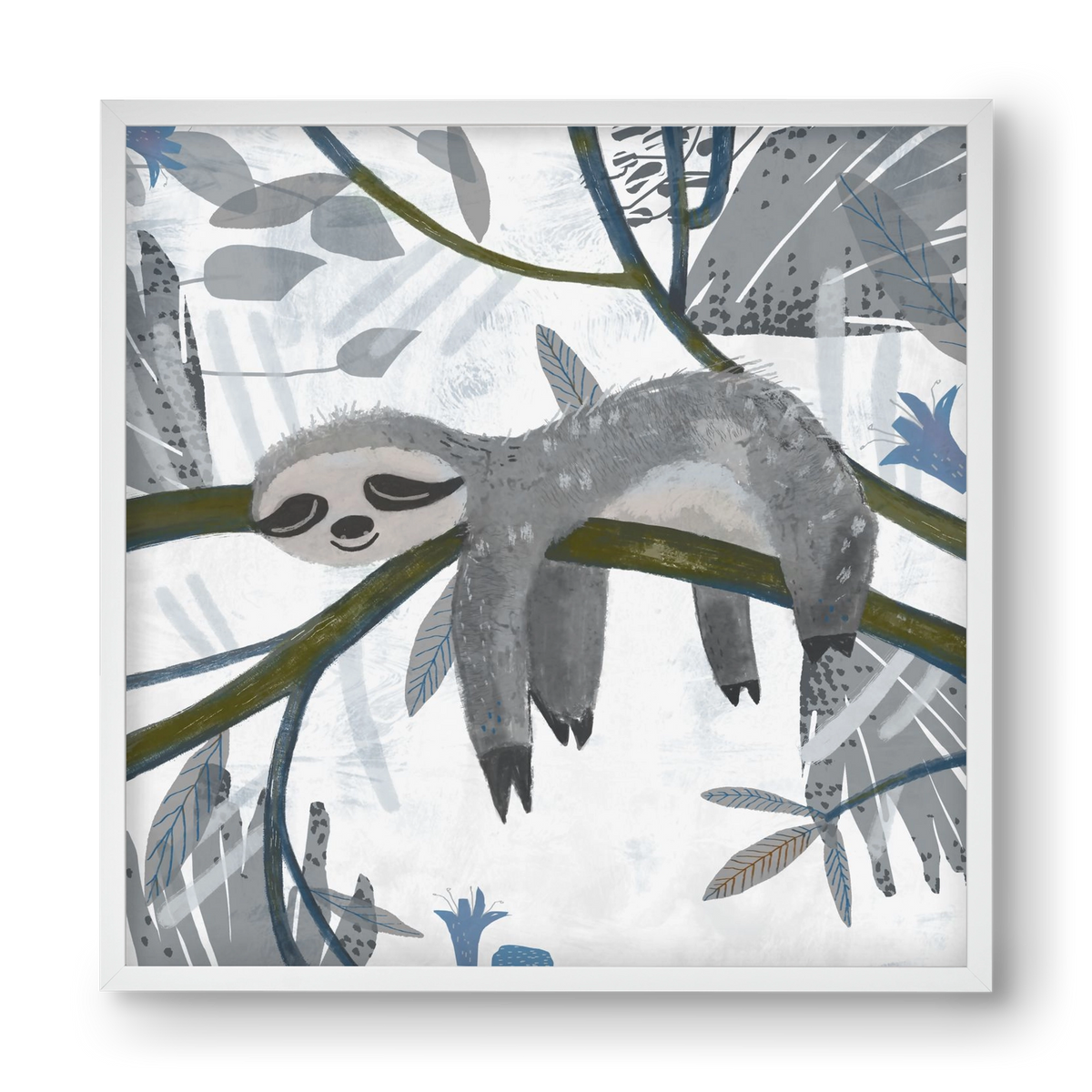 Lajhár, 40x40 cm (40x40 cm), Fehér keret