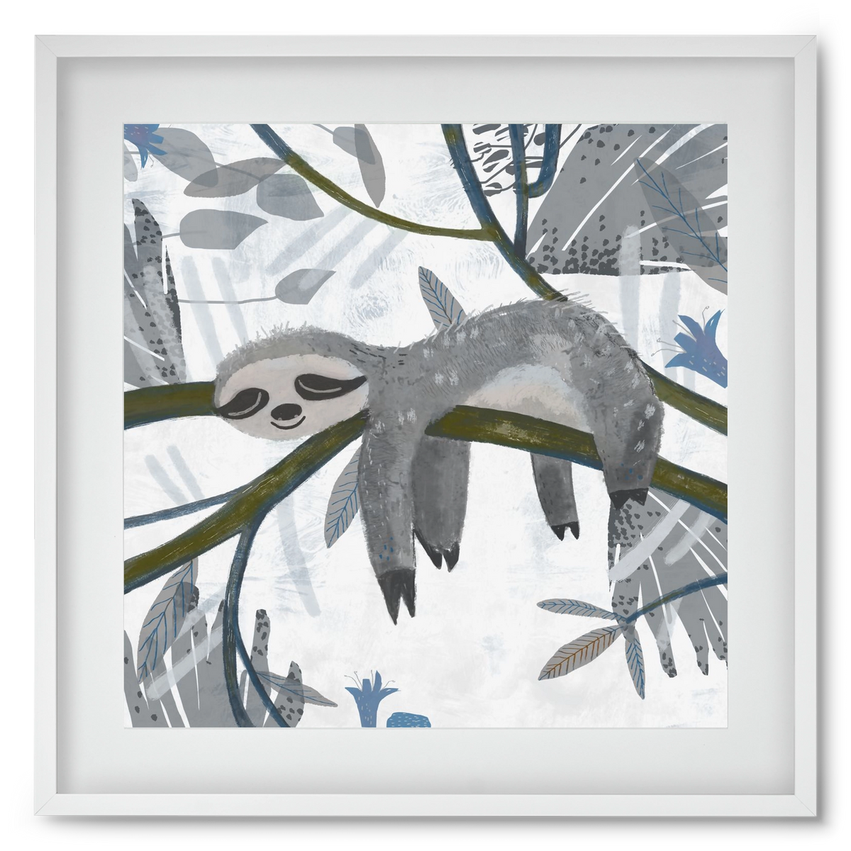 Lajhár, 50x50 cm (40x40 cm), Fehér keret, paszpartuval