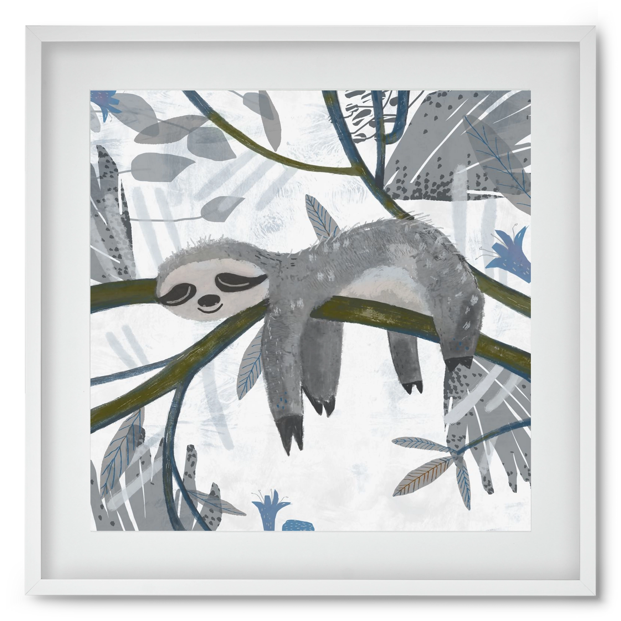 Lajhár, 50x50 cm (40x40 cm), Fehér keret, paszpartuval