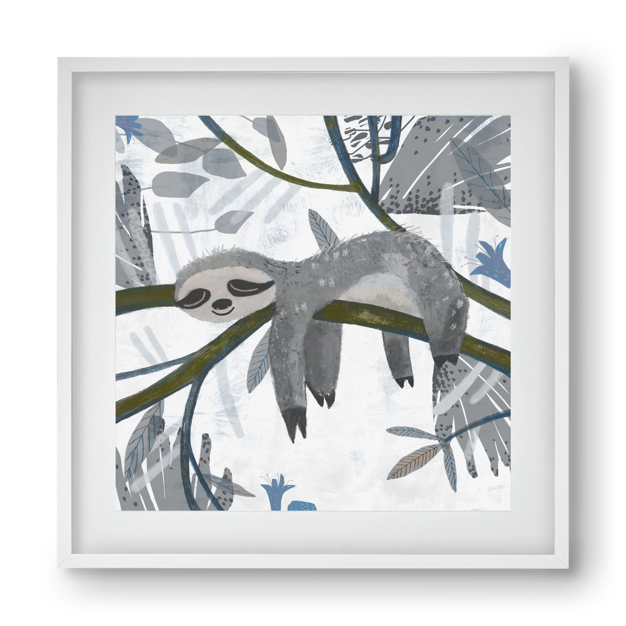 Lajhár, 40x40 cm (30x30 cm), Fehér keret, paszpartuval