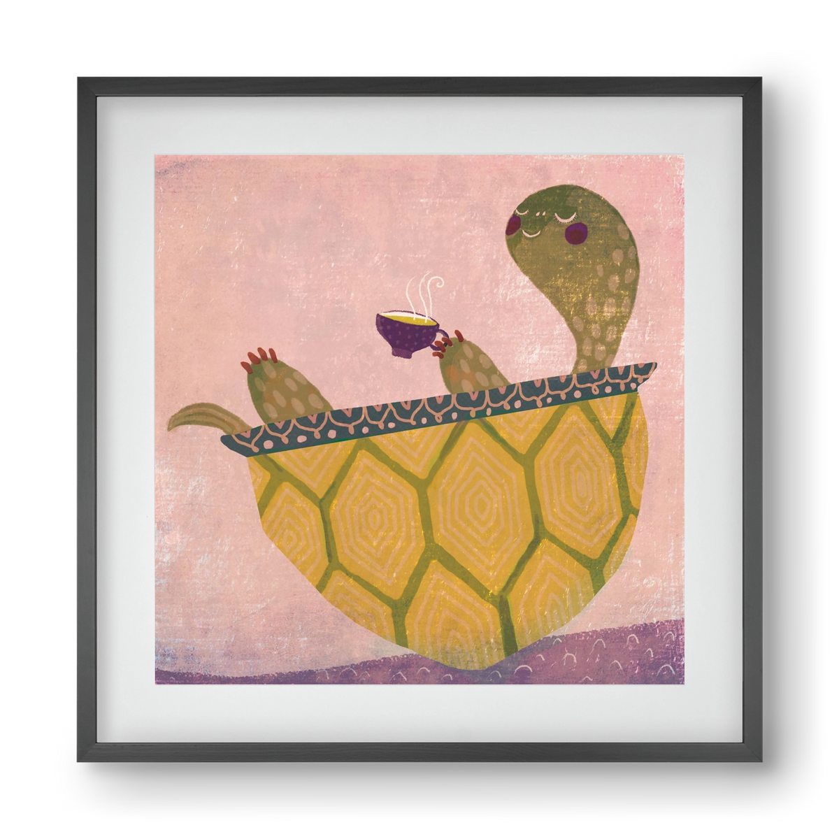 Teknős, 40x40 cm (30x30 cm), Fekete keret, paszpartuval