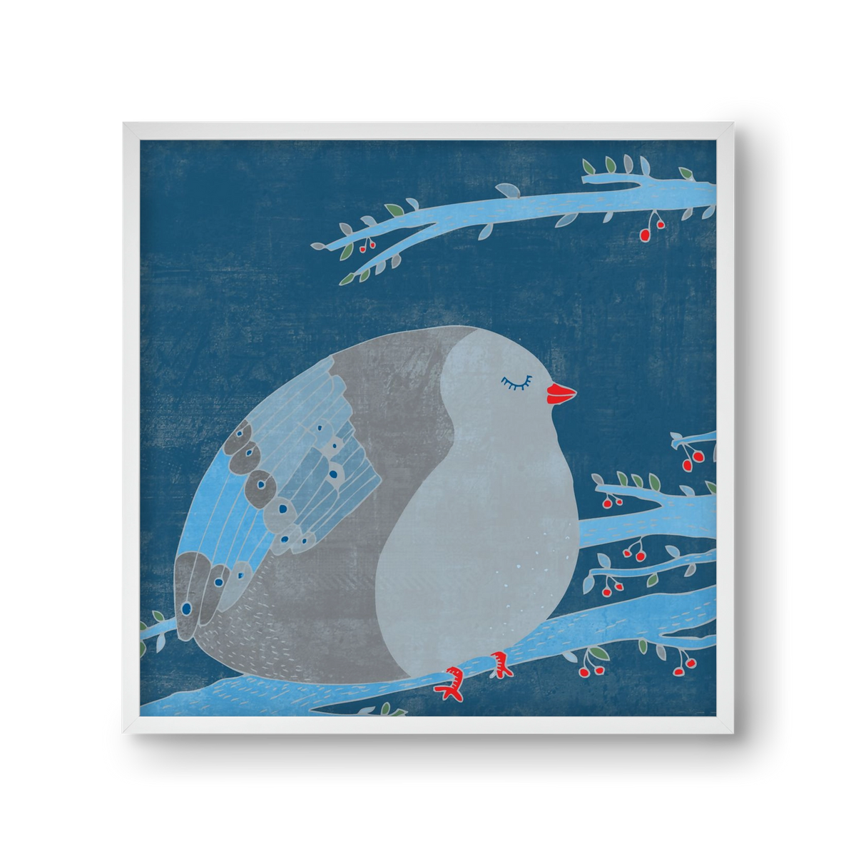 A boldogség kék madara, 30x30 cm (30x30 cm), Fehér keret