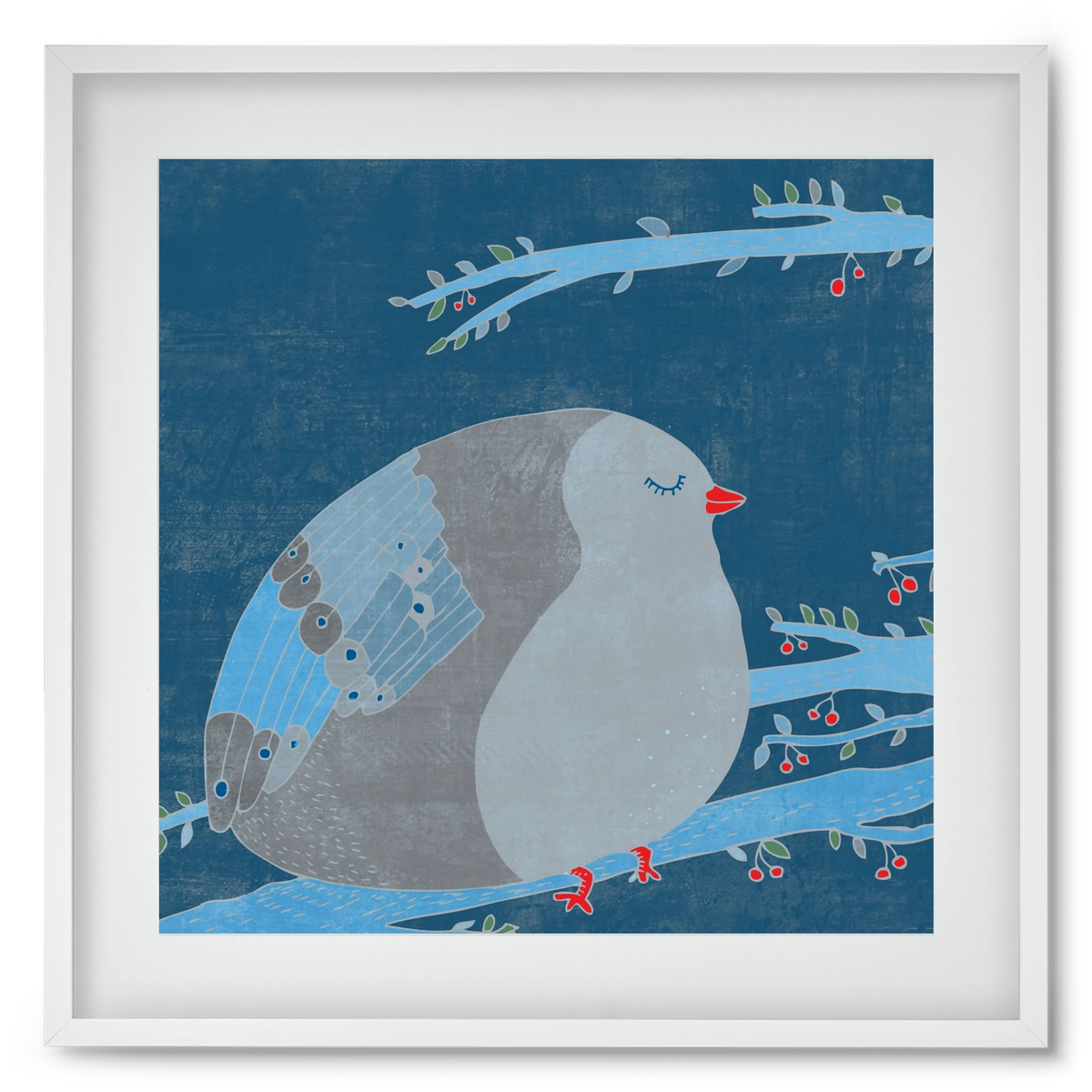 A boldogség kék madara, 50x50 cm (40x40 cm), Fehér keret, paszpartuval