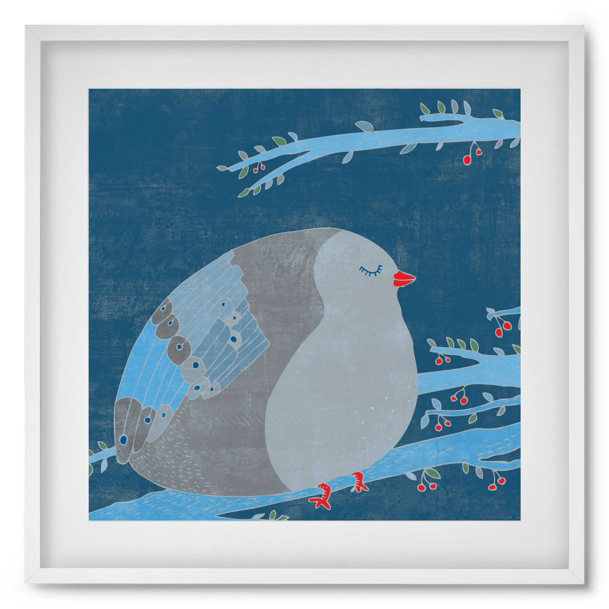 A boldogség kék madara, 50x50 cm (40x40 cm), Fehér keret, paszpartuval