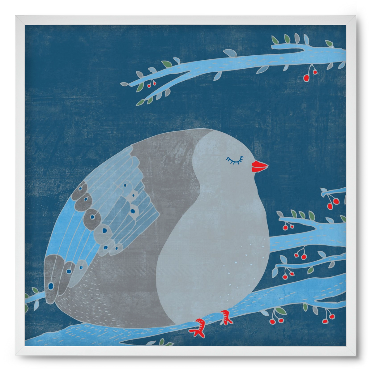 A boldogség kék madara, 50x50 cm (50x50 cm), Fehér keret