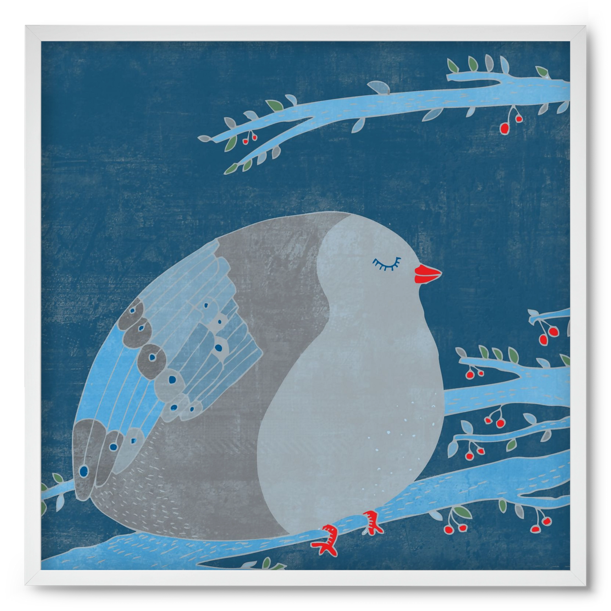 A boldogség kék madara, 50x50 cm (50x50 cm), Fehér keret