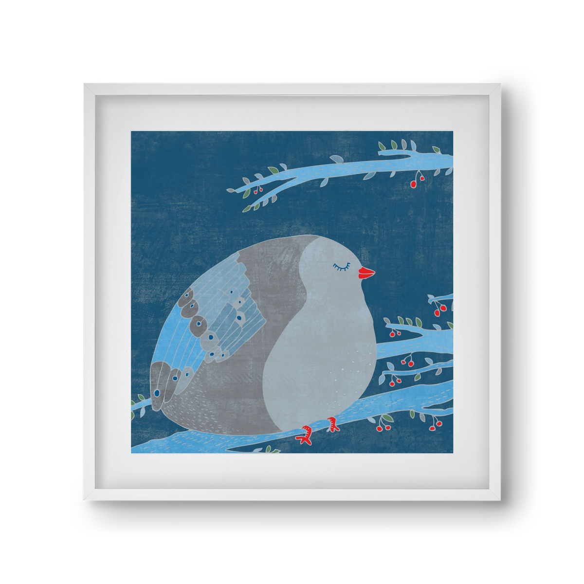 A boldogség kék madara, 30x30 cm (20x20 cm), Fehér keret, paszpartuval