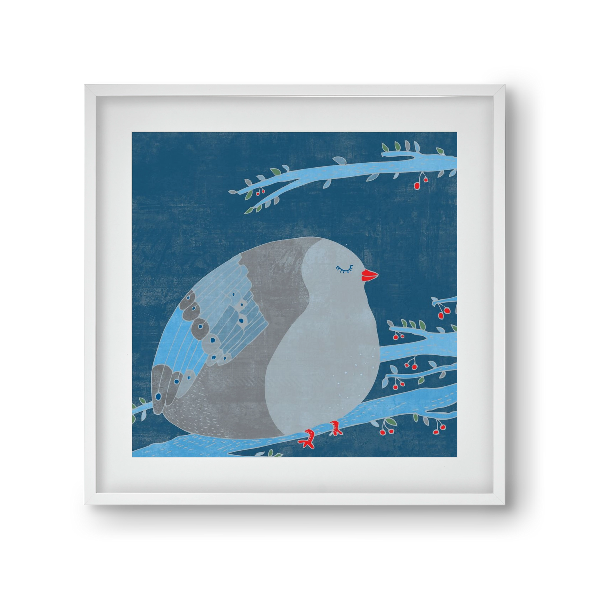 A boldogség kék madara, 30x30 cm (20x20 cm), Fehér keret, paszpartuval