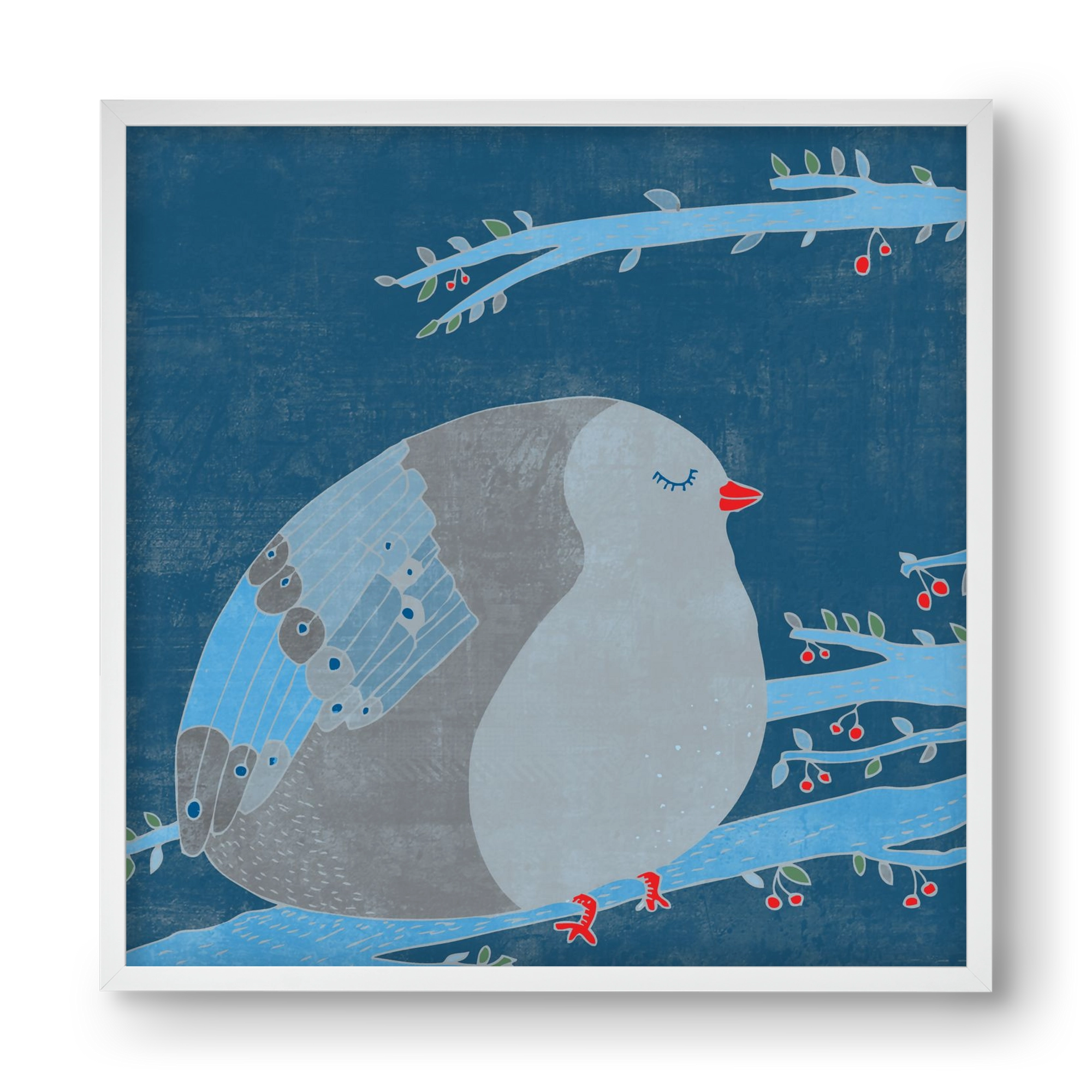 A boldogség kék madara, 40x40 cm (40x40 cm), Fehér keret