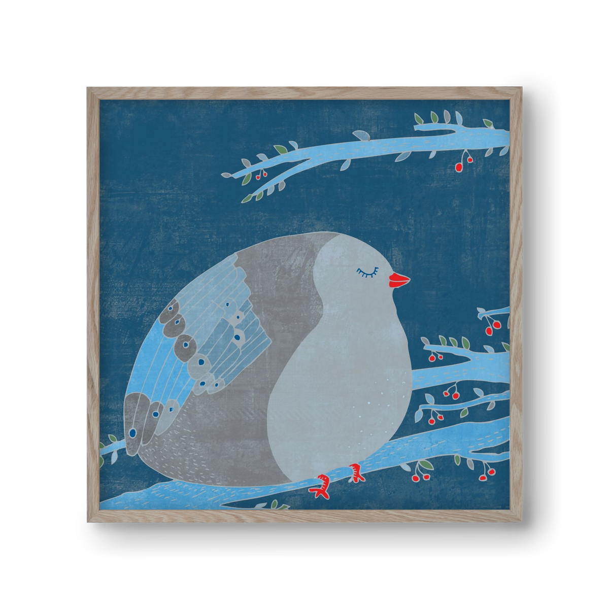 A boldogség kék madara, 30x30 cm (30x30 cm), Tölgy keret