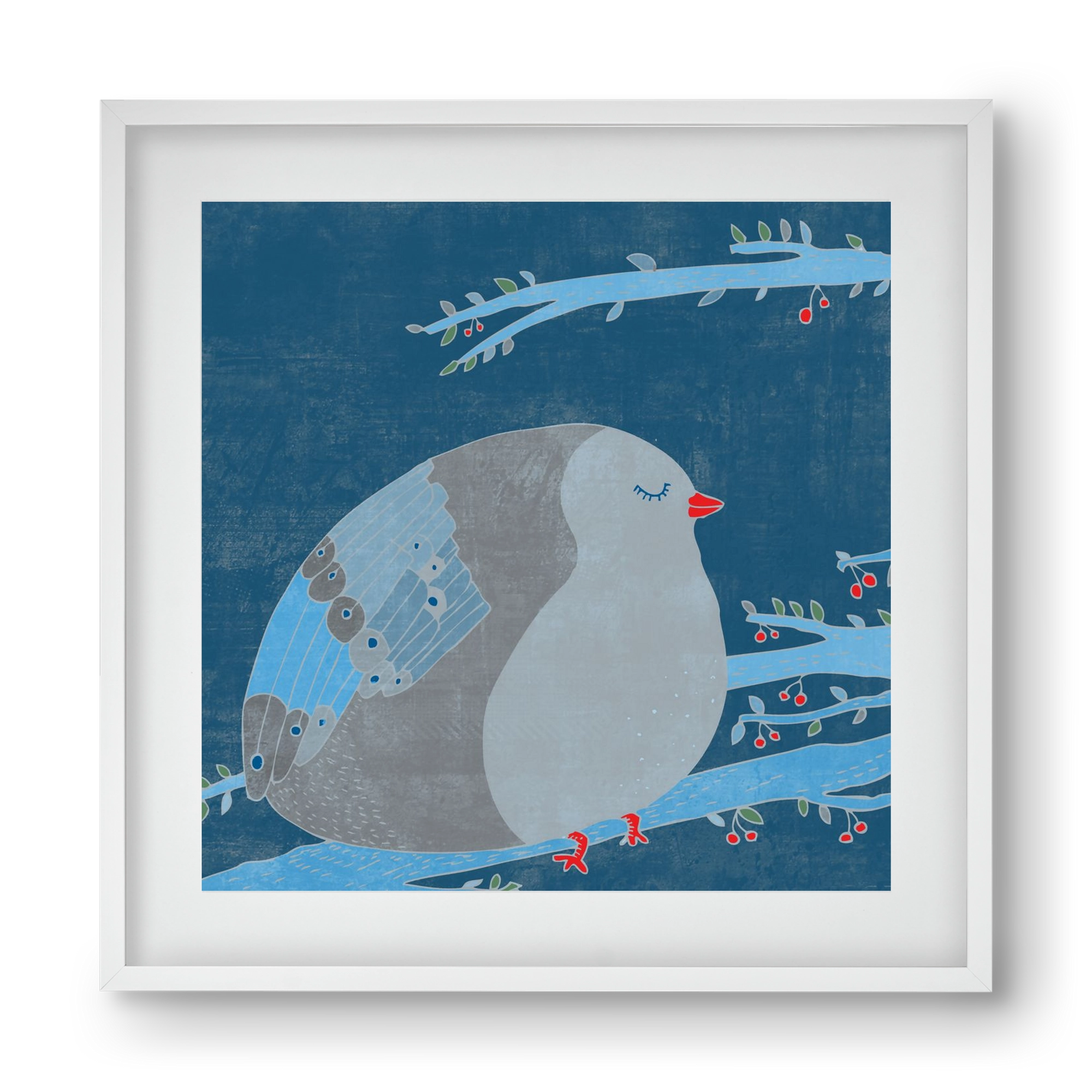 A boldogség kék madara, 40x40 cm (30x30 cm), Fehér keret, paszpartuval