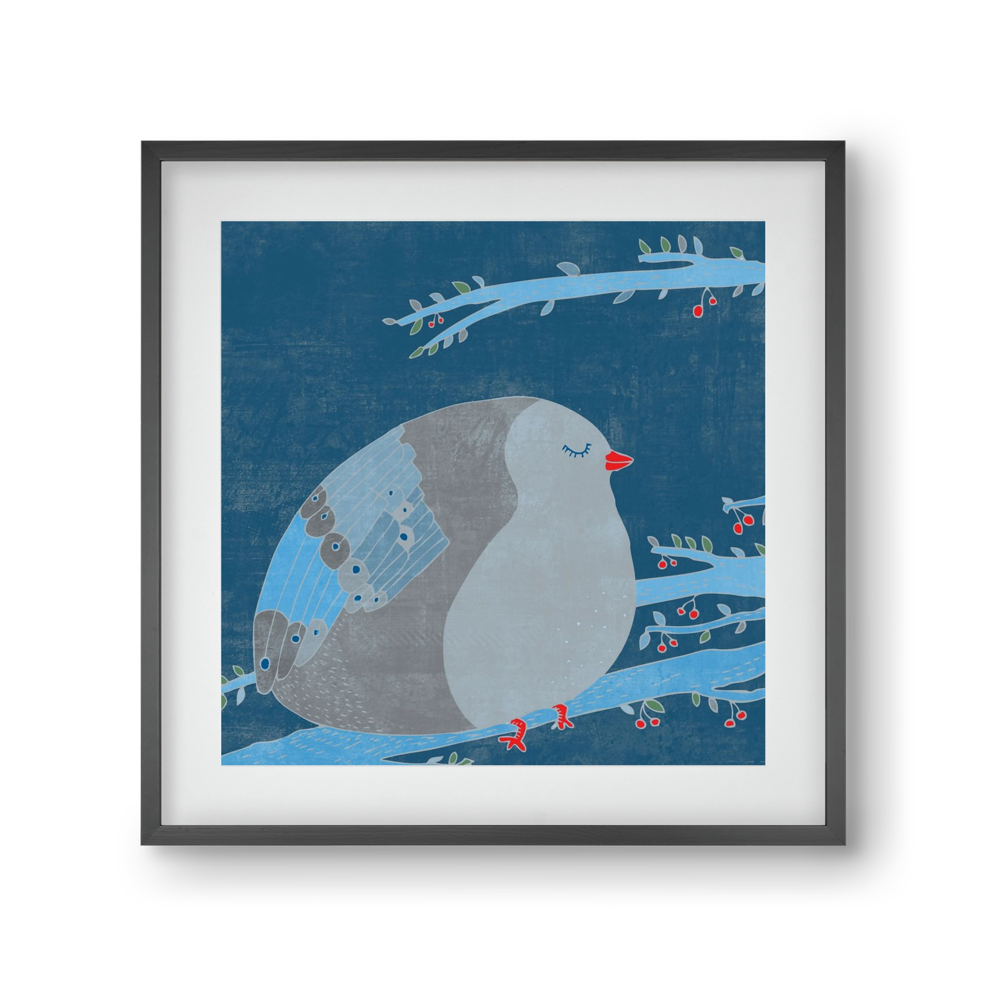 A boldogség kék madara, 30x30 cm (20x20 cm), Fekete keret, paszpartuval