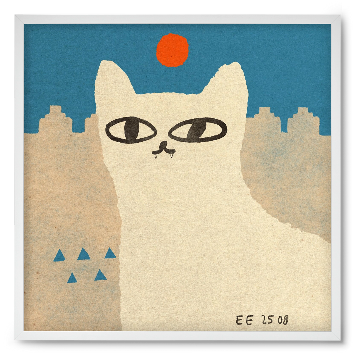 White cat under the sun, 50x50 cm (50x50 cm), Fehér keret