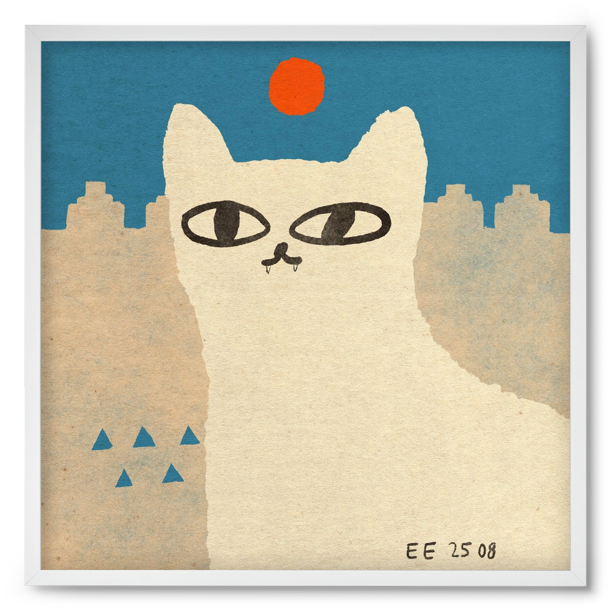 White cat under the sun, 50x50 cm (50x50 cm), Fehér keret