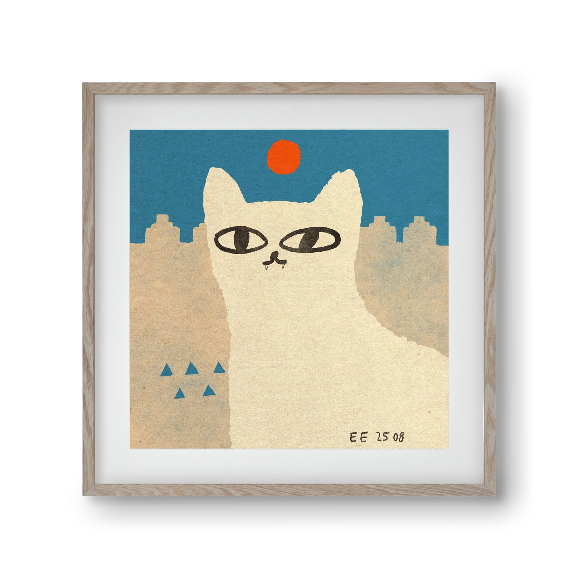 White cat under the sun, 30x30 cm (20x20 cm), Tölgy keret, paszpartuval