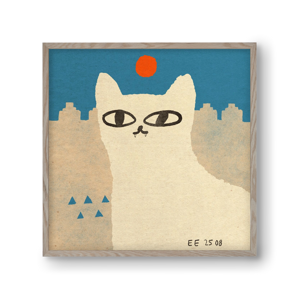 White cat under the sun, 30x30 cm (30x30 cm), Tölgy keret