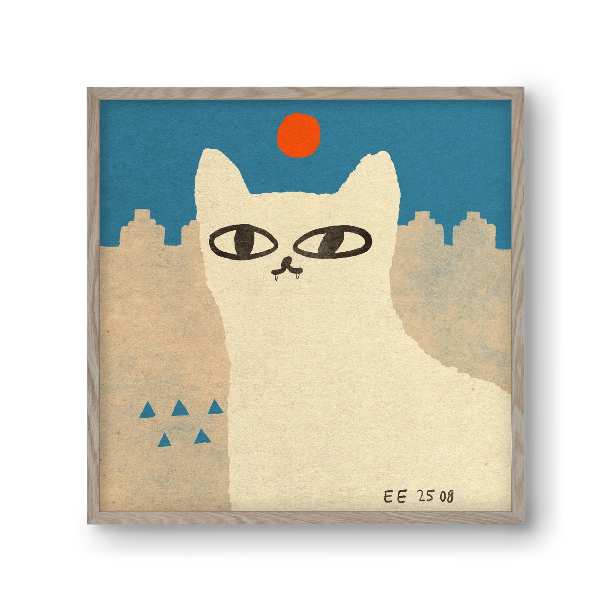 White cat under the sun, 30x30 cm (30x30 cm), Tölgy keret
