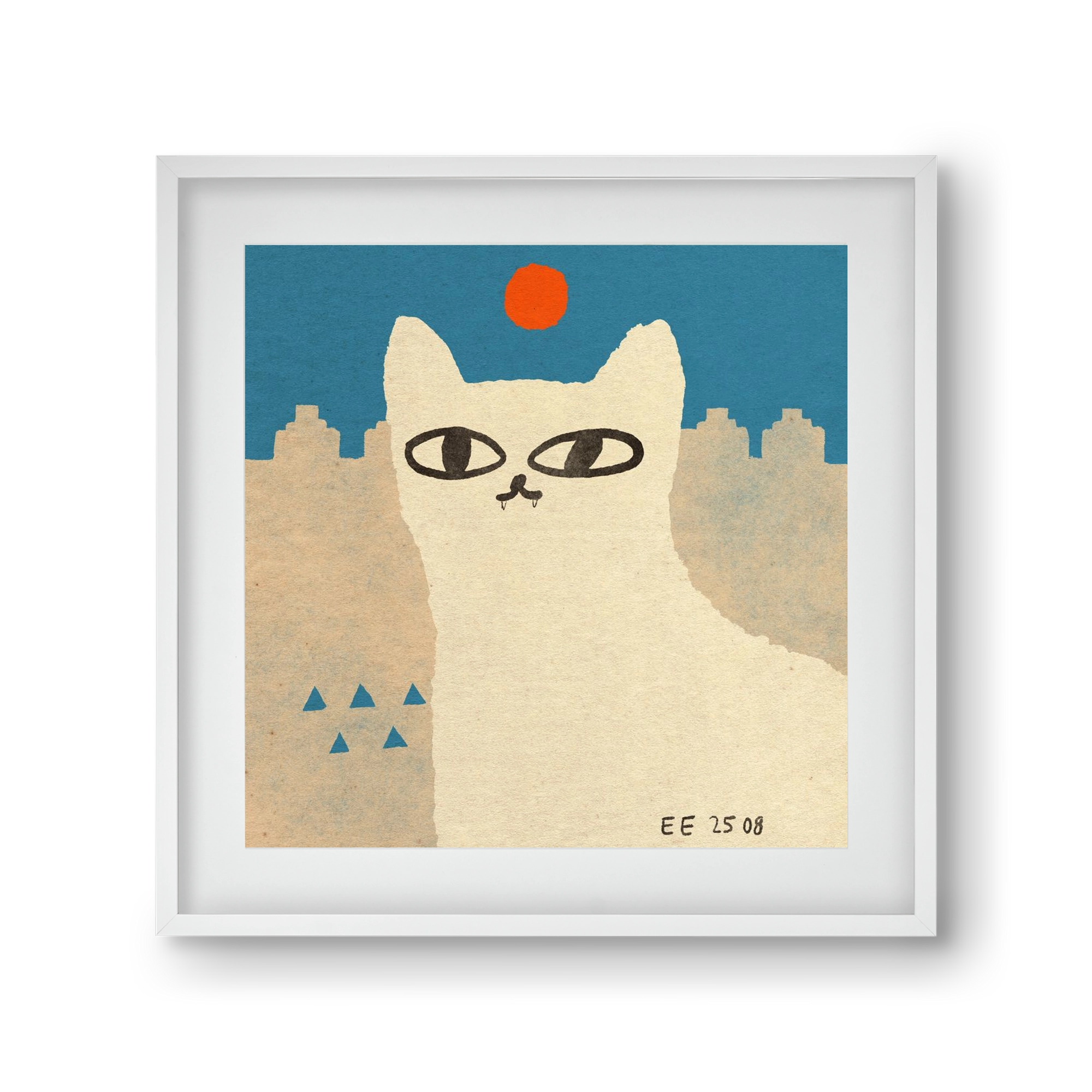 White cat under the sun, 30x30 cm (20x20 cm), Fehér keret, paszpartuval