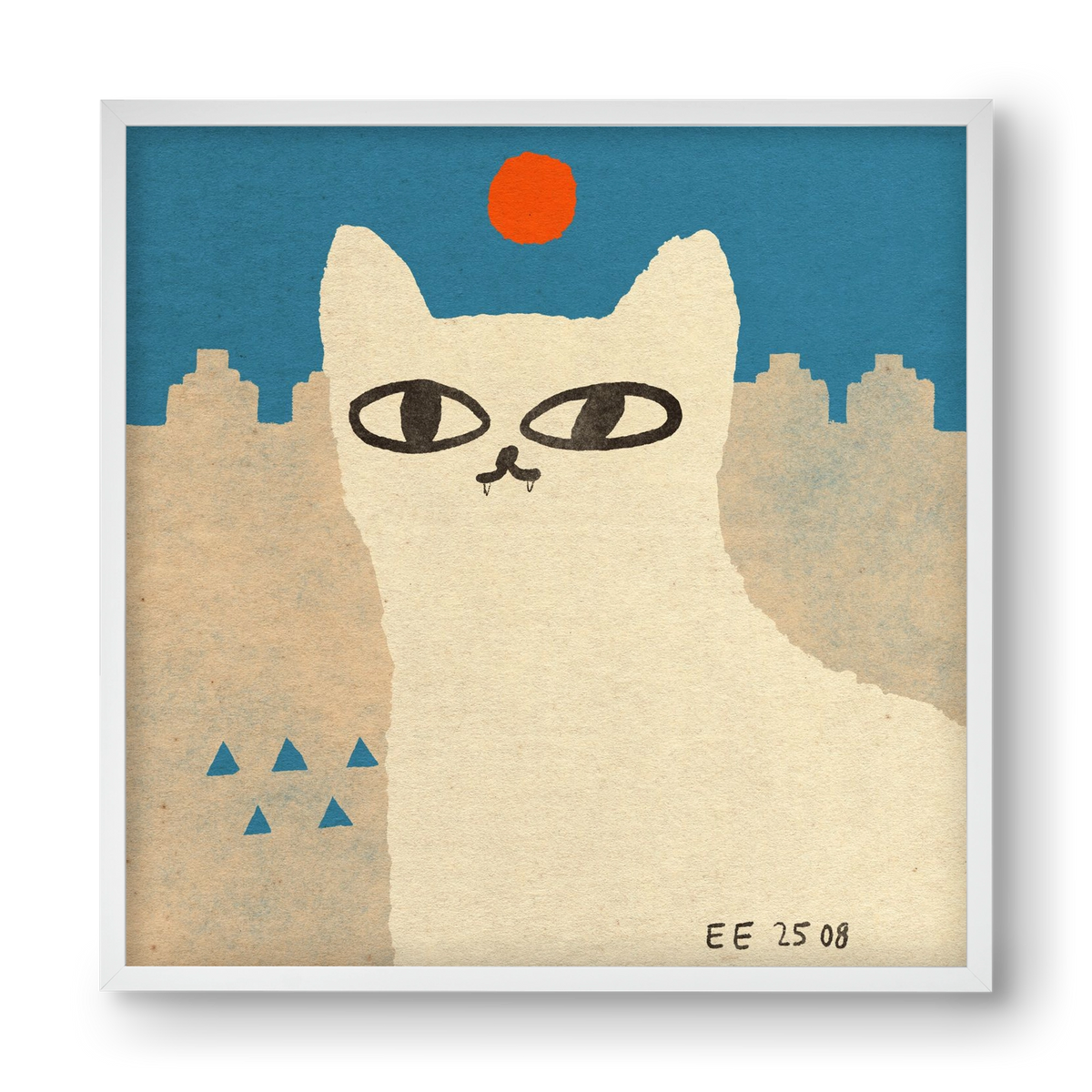 White cat under the sun, 40x40 cm (40x40 cm), Fehér keret