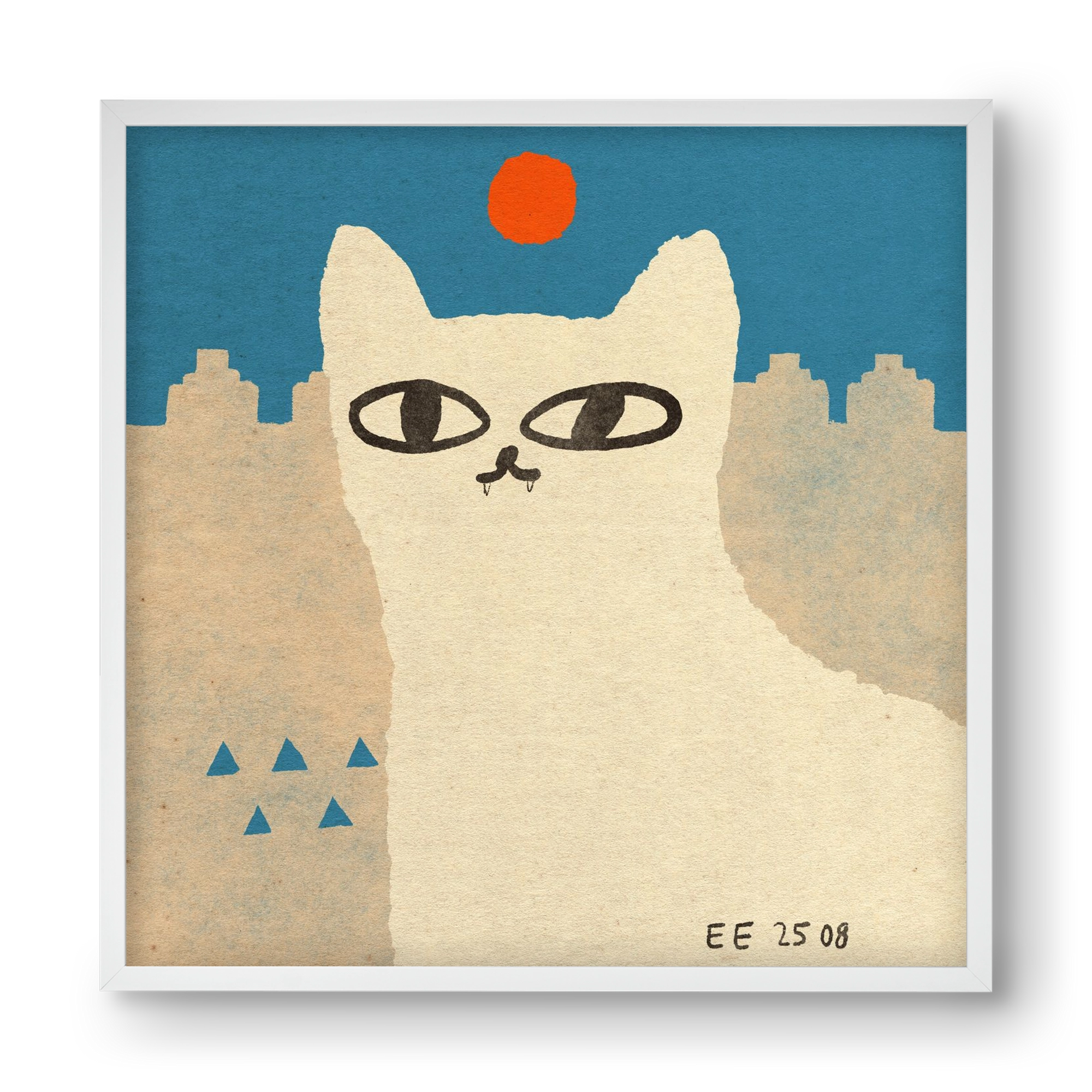 White cat under the sun, 40x40 cm (40x40 cm), Fehér keret