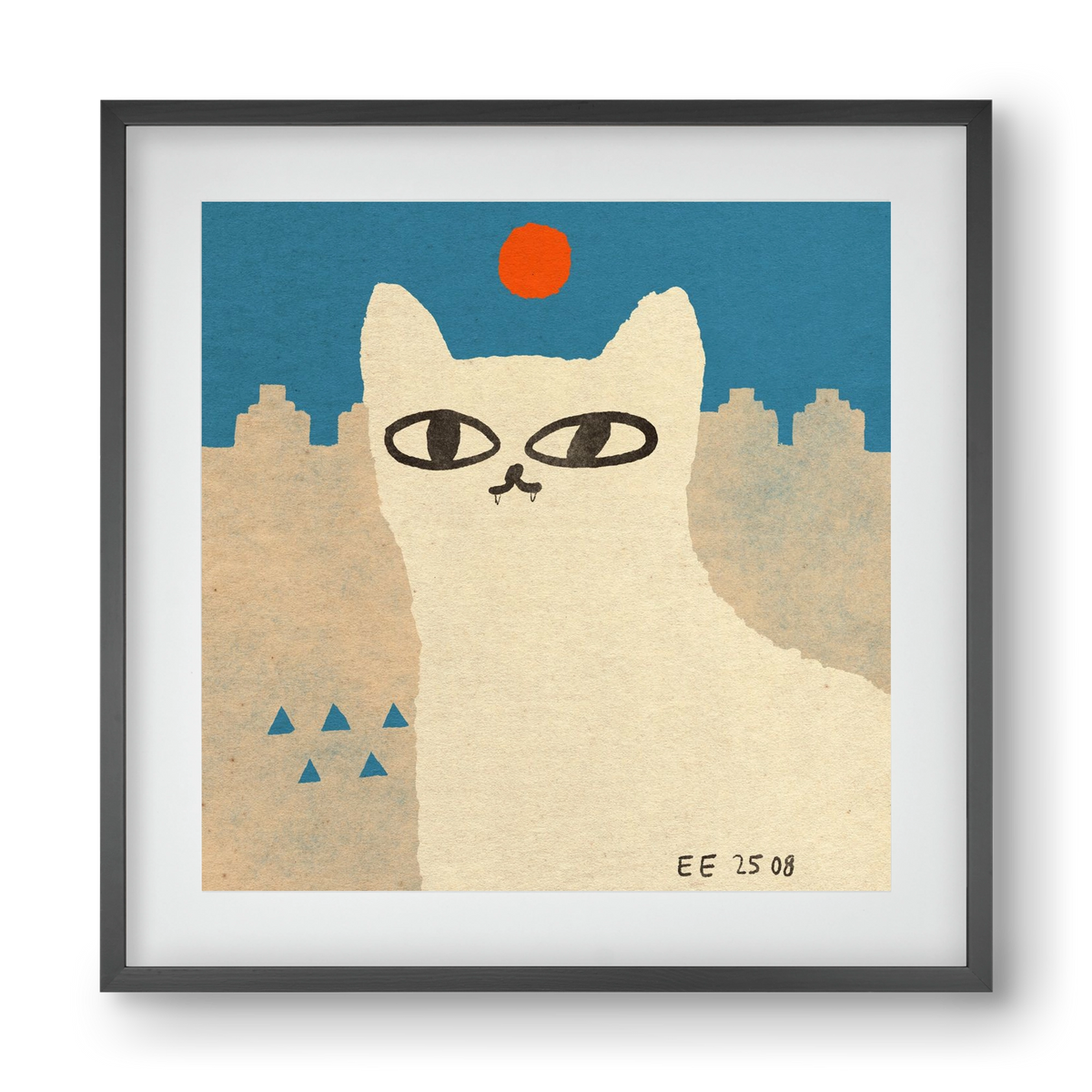 White cat under the sun, 40x40 cm (30x30 cm), Fekete keret, paszpartuval